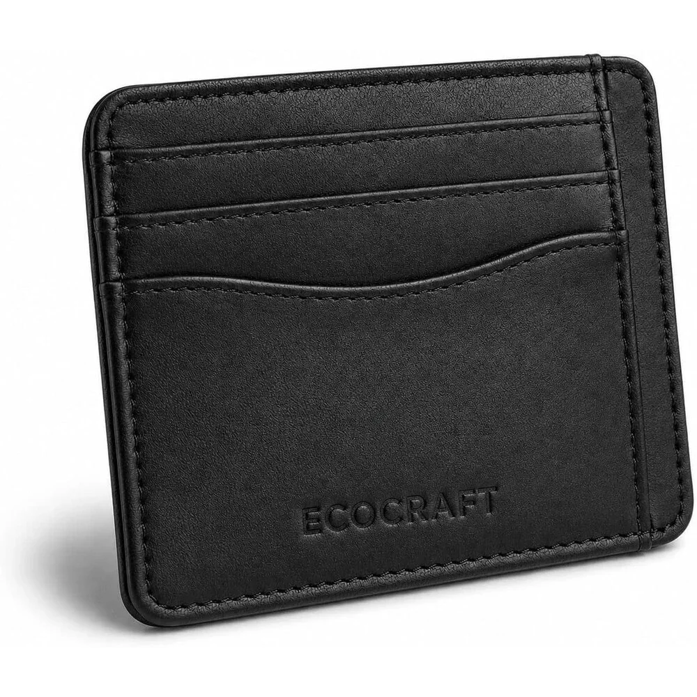 Mens Slim Leather Wallet RFID Blocking Black Bifold 6 Card Slots Dual Pocket New